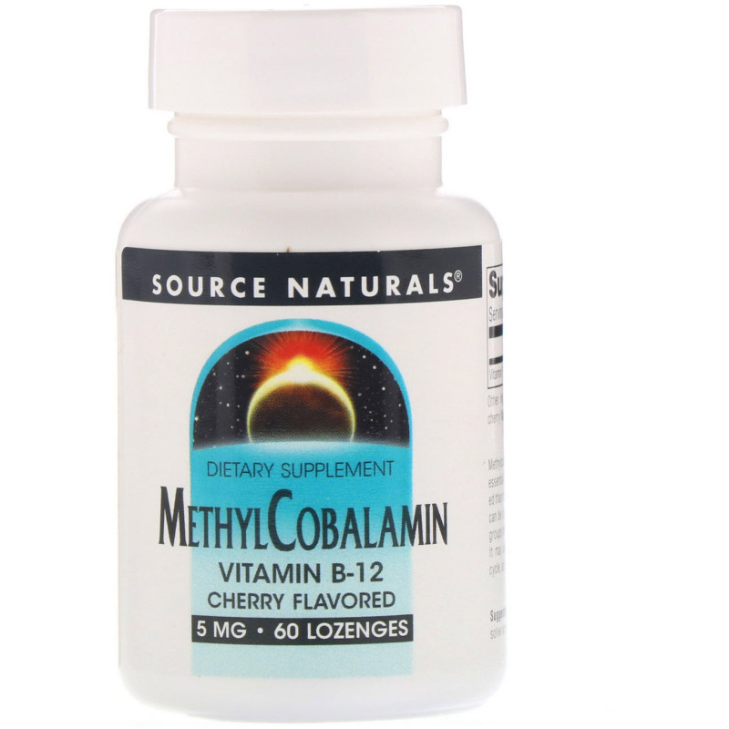 Source Naturals, Метилкобаламин, Вишневый вкус, 5 мг, 60 таблеток