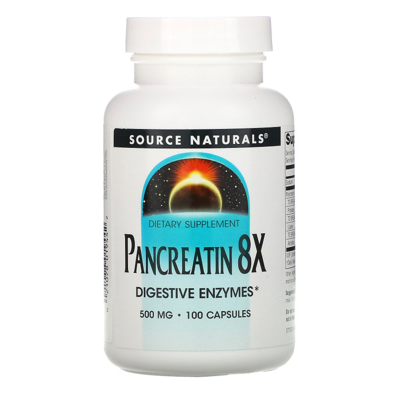 Source Naturals, Панкреатин 8X, 500 мг, 100 капсул