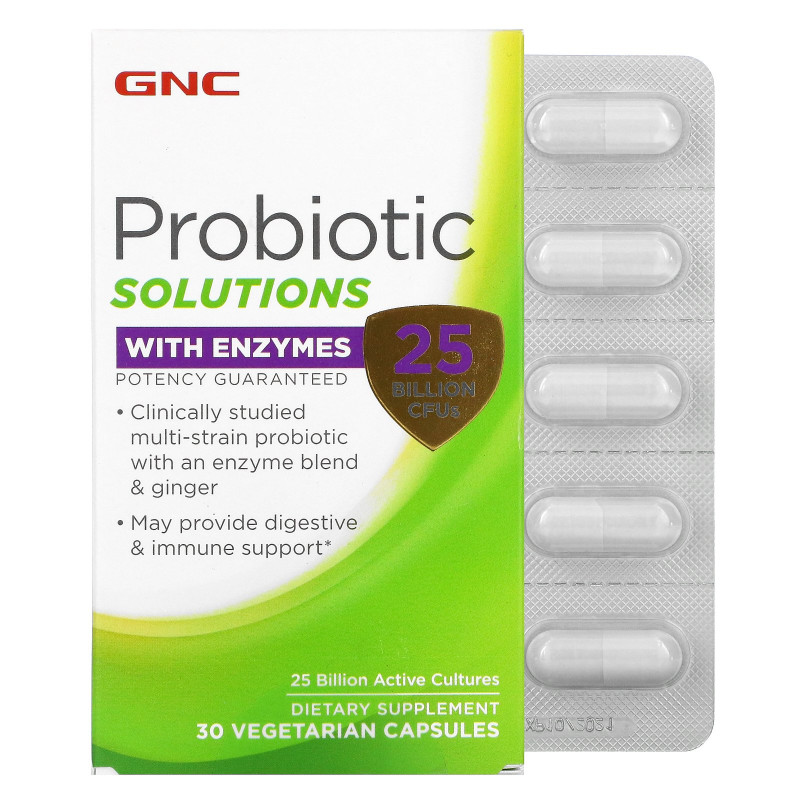 GNC, Probiotic Solutions with Enzymes, 25 Billion CFUs, 30 Vegetarian Capsules