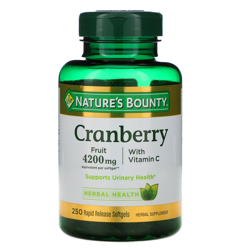 Nature's Bounty, Клюква, с витамином C, 250 желатиновых капсул быстрого высвобождения