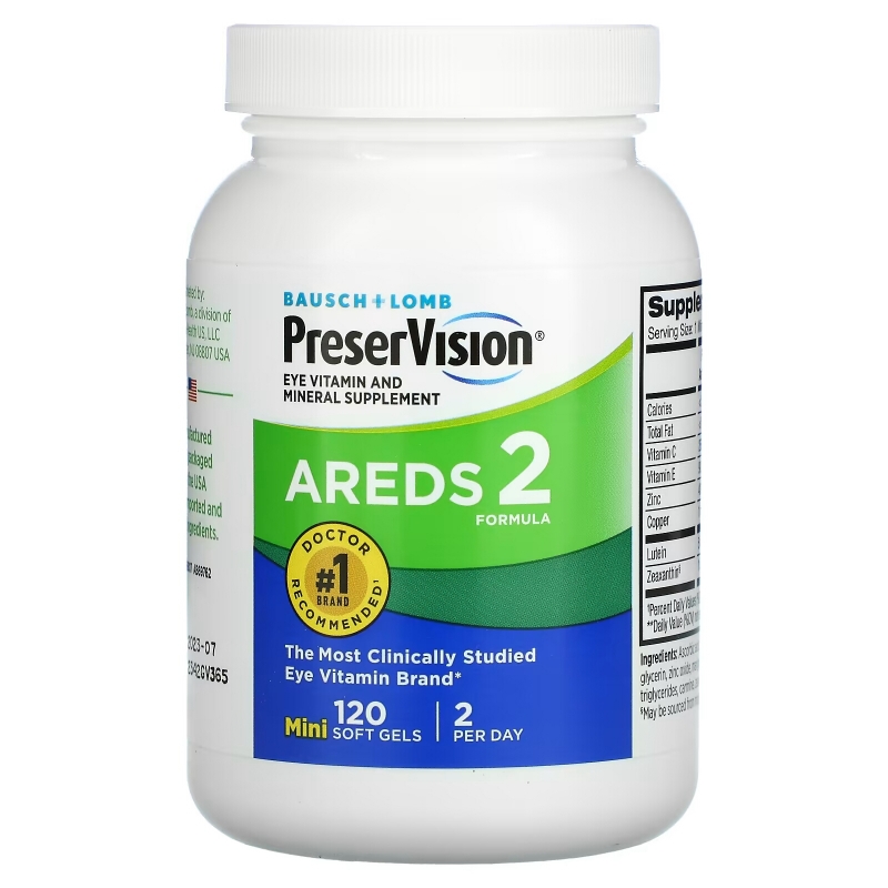 Bausch & Lomb PreserVision, AREDS 2 Formula, Eye Vitamin & Mineral Supplement, 120 Soft Gels