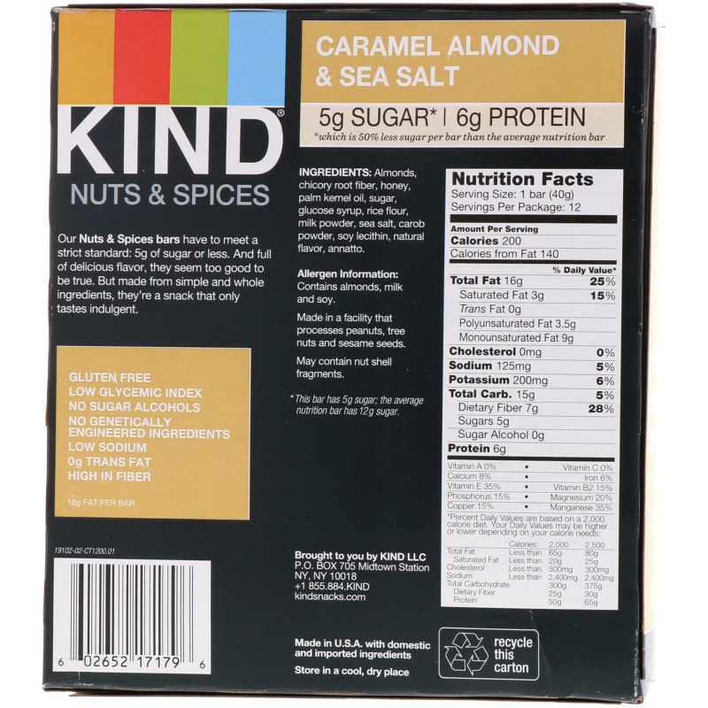 KIND Bars Nuts & Spices Caramel Almond & Sea Salt 12 Bars