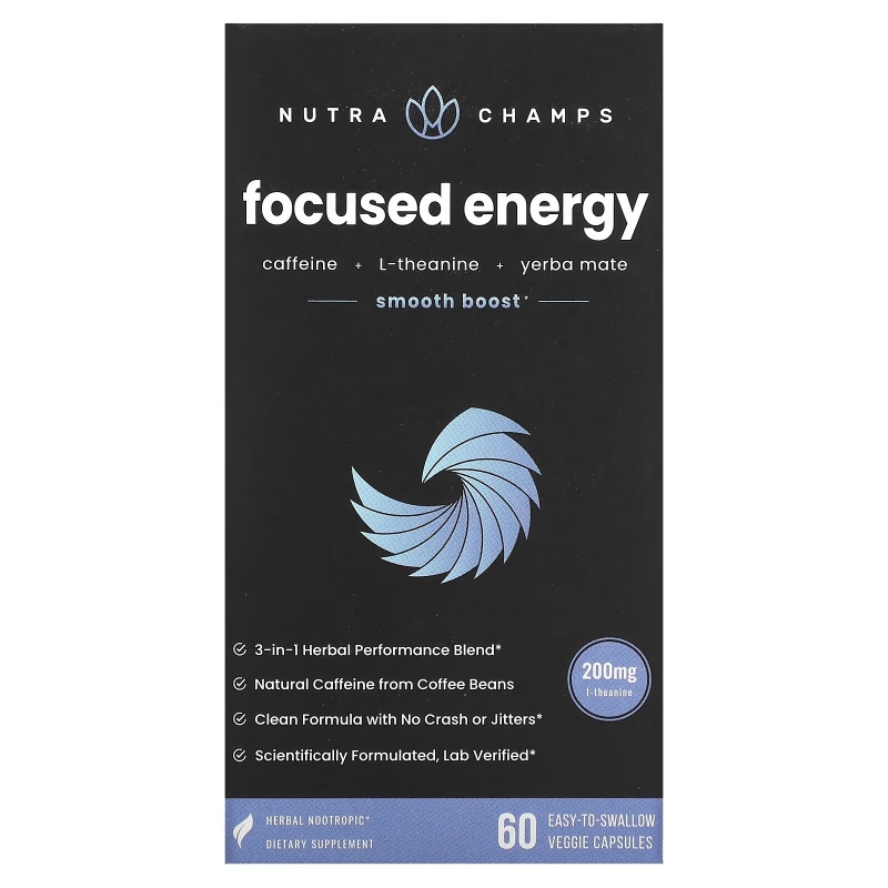 NutraChamps, Focused Energy, 60 Easy-to-Swallow Veggie Capsules