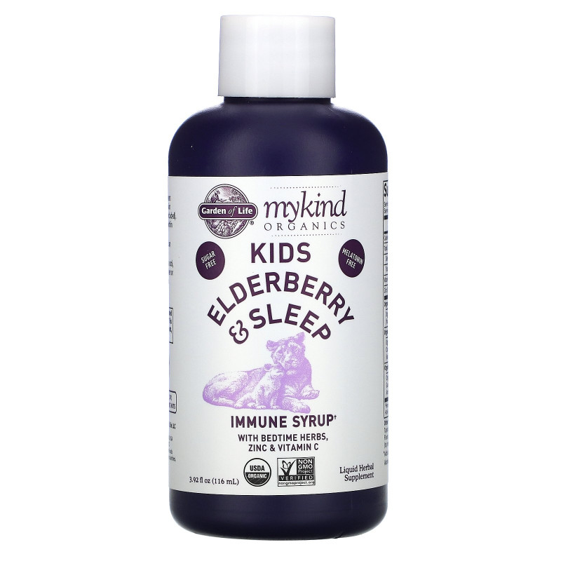 Garden of Life, Mykind Organics, Kids Elderberry & Sleep, Immune Syrup with Bedtime Herbs, Zinc & Vitamin C, 3.92 fl oz ( 116 ml)