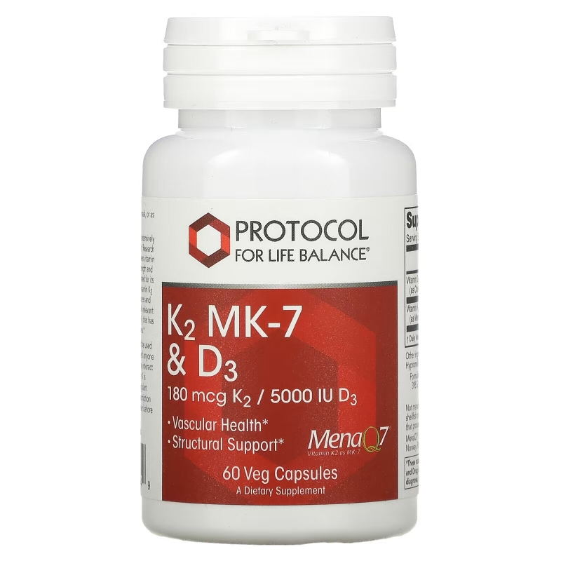 Protocol for Life Balance, K2 MK-7 & D3, 60 Veg Capsules