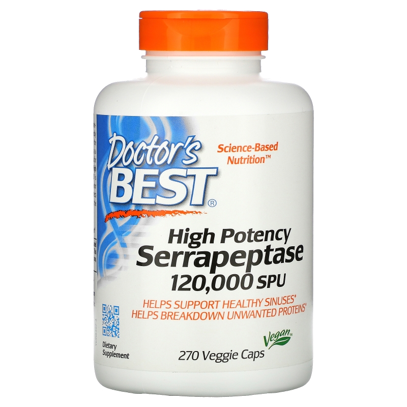Doctor's Best Лучшая высокоэффективная серрапептаза  120000 SPUs 270 растительных капсул