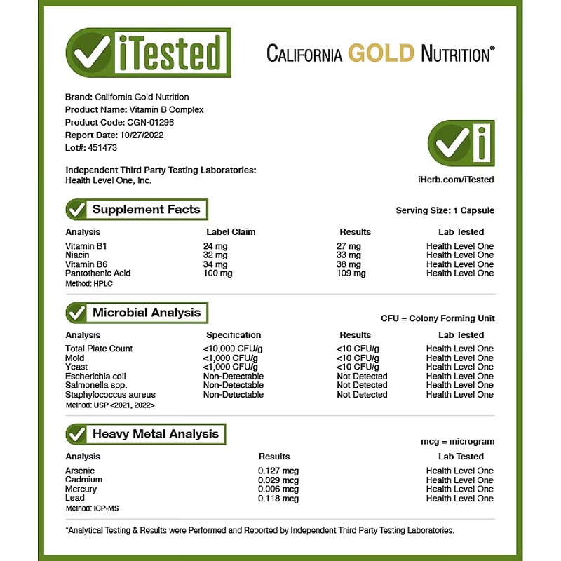 California Gold Nutrition, Vitamin B Complex, 60 Veggie Capsules